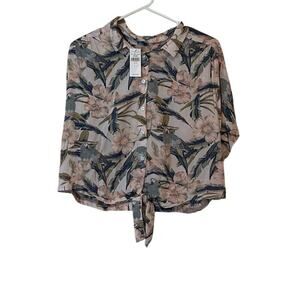NWT American Eagle Women’s Cropped Hawaiian Button-Down Shirt Size XL Tropical